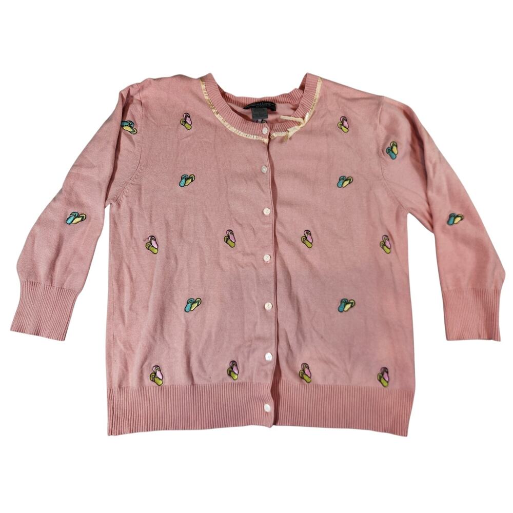 SML Design Pink Silk Blend Cardigan Flip Flop Embroidered Sweater Size Large